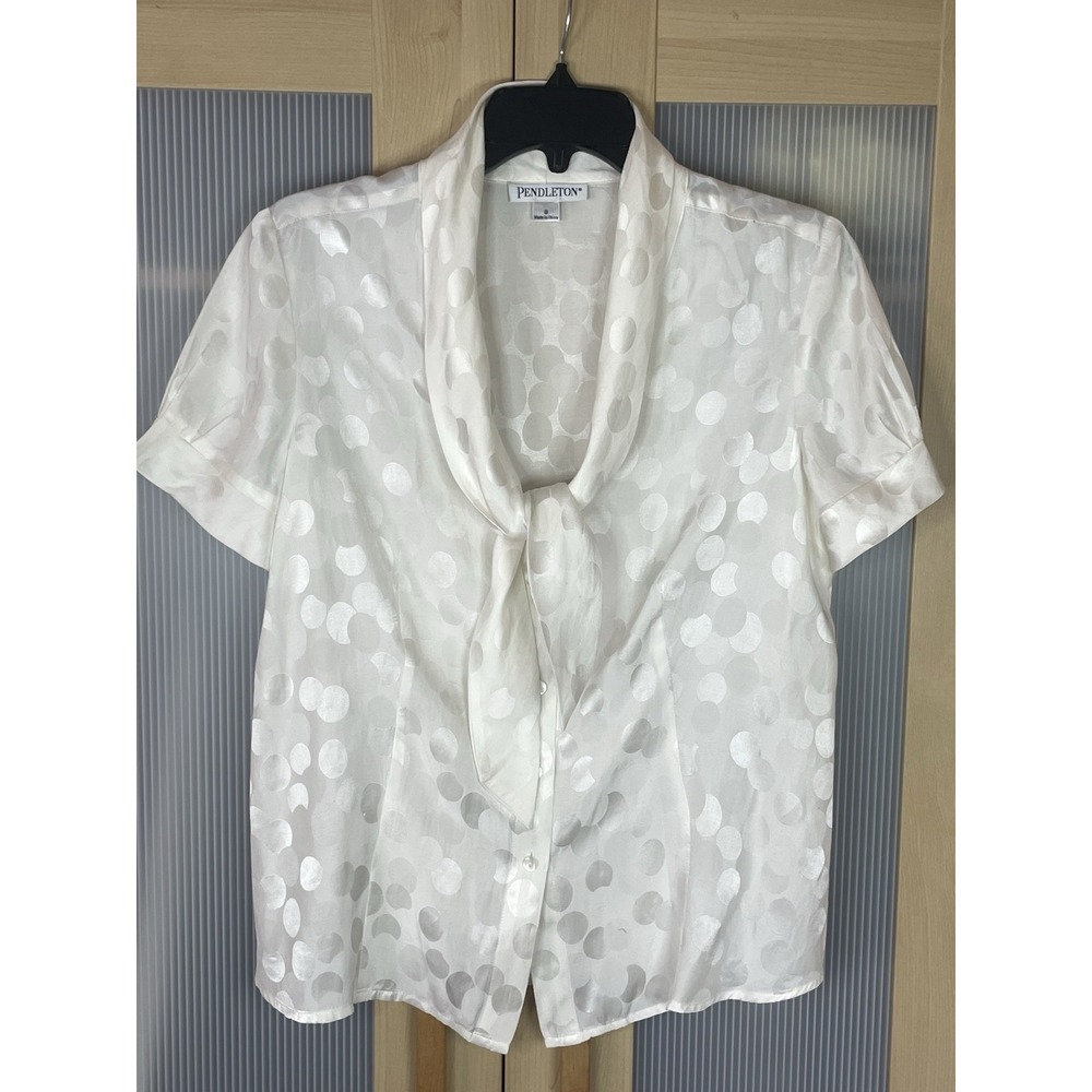 Vintage Vtg Pendleton Women's Silk Blouse Front Tie Sz 8 Boho Retro Minimalist